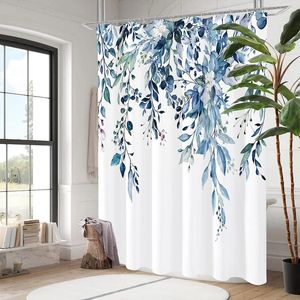 Cortinas de chuveiro Floral and Plant Impresso Curtain Conjunto de cortina à prova d'água Partição de banheiro decorativo com tapete do chão do gancho