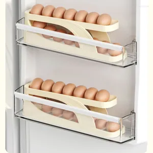 Kök Storage Space-Saving Egg Dispenser Automatisk rullning Rack Rulldown Kylskåpsboxcontainrar