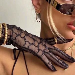 Chic Letter Embroidery Lace Gloves Sunscreen Drive Mittens Women Long Mesh Glove With Gift Box 1732