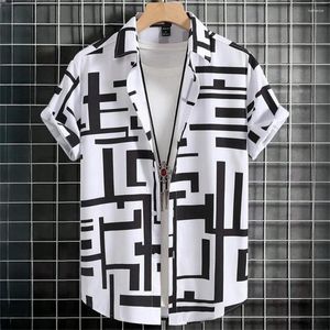 Camisas casuais masculinas de alta qualidade de mangas curtas Camisa de festa de praia Harajuku 3D Impresso Summer Lapela Button Up XS-5xl