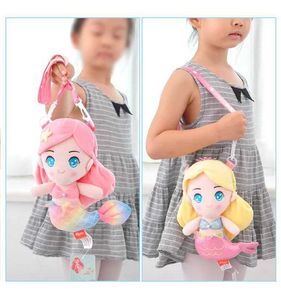 Plush Backpacks Childrens Mermaid Princess Cross Shoulder Bag Childrens Coin Wallet Cute Plush Toy Filling Animal Bag Childrens and Girls Gifts S2452905