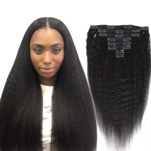 #1 Farbe Afro Kinky Curly Brasilian Remy Haarclip in Erweiterungen 100% menschliches Haarverlängerungen lockiger Clip Ins Kinky gerade Gewebe -Bündel 100g/Pack