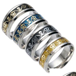 Bandringar Ny rostfritt stål Piratstil Mens Punk Skleton Knivmönster Titan Ring för kvinnor Fashion Jewelry Drop Deliver DHA3G