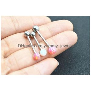 Tongue Rings Lo10Pcs 14G Ring Bar Nipple Barbells Body Piercing Systhetic Opal Stone 5Mm 6Mm Arrived Drop Delivery Jewelry Dh6Yg