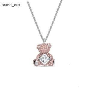 Swarovskis Designer Luxury Fashion swarovski necklace Womenshi Hualuo Counter Pink Beating Heart Bear Teddy Collar Chain Light Valentines Day Gift d8e