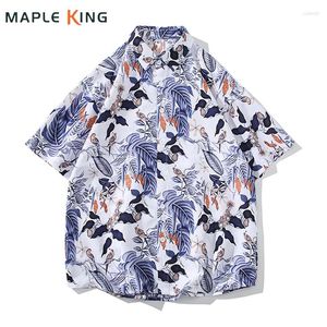 Herren lässige Hemden Sommer 2024 Herren Hawaiin Vintage Designer Kleidung Blumenvogel Print Holiday Beach Männer losen Strickjacke Streetwear