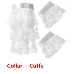 Bow Ties Detachable Fake Collar And Cuffs Set Victorian Lace Jabot Unisex Halloween Party Accessory For Adults White