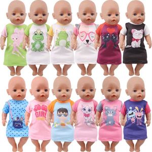 Odzież lalka 17 Kolor jednoczęściowy bawełniany kreskówkowy nadruk spódnica na 18-calowe ubrania lalki AG 43 cm Baby nowocien BJd Nasz pokolenie Girl Gift Y240529