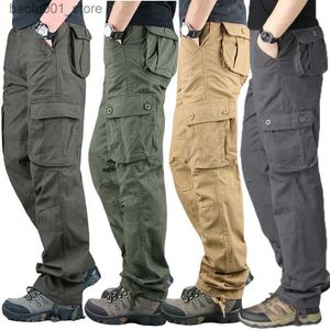 Mäns byxor Mens Multi-Pocket Loose-Fit Work Pants Hållbara och Wearresistenta bomullsavsnittliga byxor som är lämpliga för resor och vandring Q240529