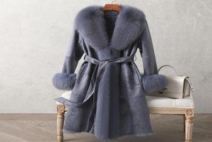 Women039s Fur Faux 2021 Real Double Face Coat MidLength Winter CloseFitting Leather Collar Cuffs Garments1453686