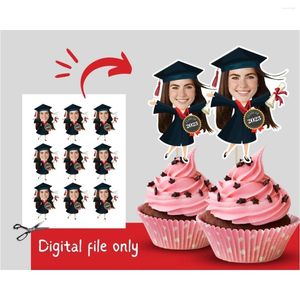 Party Supplies 12 Graduation Cupcake Toppers With Po Class Of 2024 Custom Face Printable
