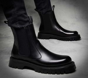 العلامة التجارية مصمم Men039S Leisure Chelsea Boots Warm Winter Leather Platform Boot Moto Onkle Botas Hombre Zapato9884118