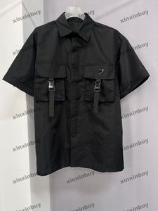 xinxinbuy Men designer Tee t shirt 2024 Italy nylon pocket letter jacquard pattern zipper short sleeve cotton women Gray black khaki blue white XS-2XL