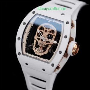 Richamills Watch rm Tourbillon Birstwatch Sports Watch RM52-01 Скелетная голова белая керамическая ручная механическая механическое полное движение