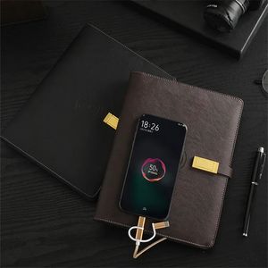 Business Notebook Equipped with Mobile Phone Charging Function USB Drive Office Notepad PU leather Loose-leaf Binder Gifts 240521