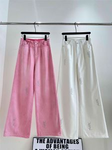 2024 Frete branco/rosa Frete grátis Crystals Cristais de jeans femininos Designer de jeans feminino calças 5291