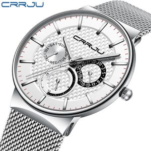 Mens Watches Crrju Top Brand Luxury Waterproof Ultra Thin Date Clock Man Steel Strap Casual Quartz Watch White Sport Wristwatch Ly1912 2385