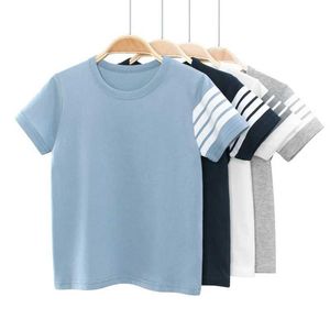 T-shirts Unisex Striped Sleeve T Shirt Boys Clothes 2024 Summer New Childrens Short-Sleeve O-Neck T-Shirts Girls Cotton Top Kids Outfit d240529