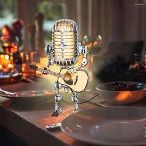 Lampade da tavolo Steampunk Microfono vintage Lampada da scrivania robot con regali regolabili ad angolo fatto a mano per gli amanti dell'arte della musica