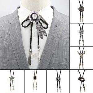 Neckband Mens Mens Fashion Bolo Tie Vintage Shirt Chain Bolo Necklace Rope Leather Necklace Tie Dance Necklace Star Wolf Cat Pattern Pendant Q240528