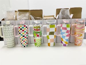 Desinger 40oz Tumblers tazze con tazze di coperchio in silicone e disegni natalizi di paglia cinghia vaio