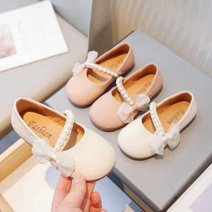 Flat Shoes Girls Pu Leather Shoes Spring Autumn New Childrens Princess Flats Soft Sole Fashion Pearl Kids Baby Mary Jane Size 23-35 WX5.28