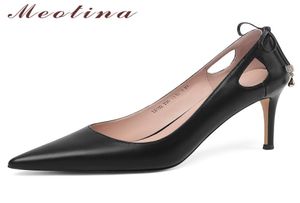 Meotina High Heels Women Shoes Natural Genuine Leather Thin High Heels Shoes Real Leather Cutout Pointed Toe Pumps Ladies 3339 216847746