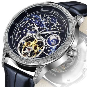 Armbandsur Planet Tourbillon Mechanical Watch for Men Luxury rostfritt stål automatiska klockor man affärer casual vattentät man cl 206s