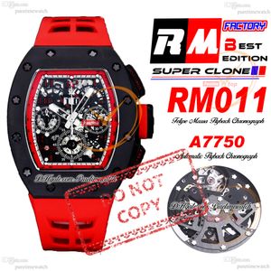 Felipe Massa 011 Automatic Flyback ETA A7750 Chronograph Mens Watch RMF Black Ceramics Case Skeleton Dial Red Rubber Strap Super Edition Puretime Reloj PTRM