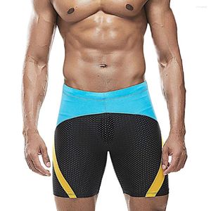 Men's Swimwear Sexy Mesh Patchwork Men Swimming Trunks Low Waist Man Swimsuit Mens Swim Shorts Push Up Long Boxer Surfing Bathing Suit