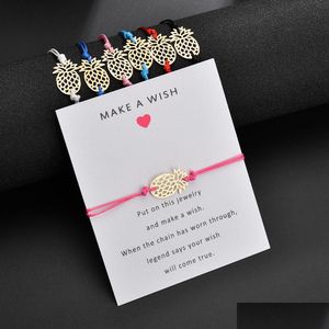 Bransoletki z urokiem tworzą bransoletkę w kształcie ananasa z kartą podarunkową dla kobiet złoto owoce biały czarny czerwony różowy sznur Wrap Bangl dhnab