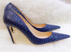 Casual Designer Sexy Lady Fashion Navy Snake Python Printed Toe High Heels Buty 12 cm 10 cm 8cm Stiletto Heeled Nowy L7918262