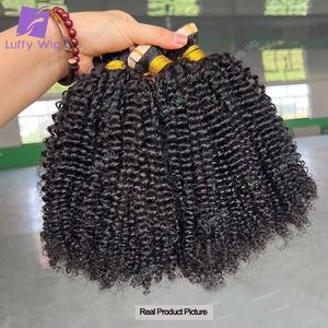 Hair Wefts African Twisted Curly Hair Tape Hair Extension True Brazilian Remi Human Hair Adhesive Skin Weft Invisible Tape Hair Bundle Luffy Q240529