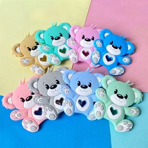 10PCS Bear Silicone Baby Teether beads born Teething Necklace Rodent Pendant Nursing Gift Pacifier Chain Accessories 240528