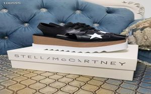 Black Cowhide Leather White Star Women Sandals Stella McCartney Platform Lady Scarpe 7 cm Wedge7981743