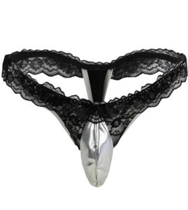 Underbyxor sissy trosor sexiga underkläder underkläder för män latex bror thong patent läder gay mini bikini spets trim penis pouch2234201