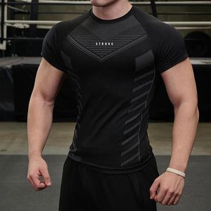 Men Gym Tshirt High elasticity bodybuilding fitness quick dry short sleeve mens sports Casual tops trend running 240529