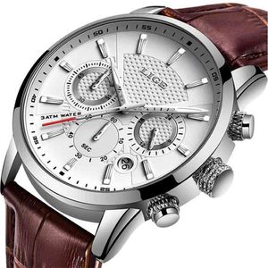 Męskie zegarki Lige Top marka skórzana chronograf Waterproof Sport Automatyczna data kwarcowa zegarek dla mężczyzn Relogio Masculino 210407 298C