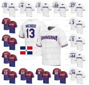 Jacken Custom 2023 World Baseball Klassiker Dominican Jersey 22 Juan Soto 13 Manny Machado 22 Robinson Cano 24 Gary Sanchez 50 Hector Neris