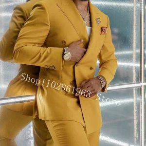 Blazers Męskie garnitury Blazers moda mężczyźni garnitury lapelowe podwójne piersi 2 sztuki mężczyzn Mężczyzny Party Wedding Party Tuxedos Blazer Pants trajes de hombre