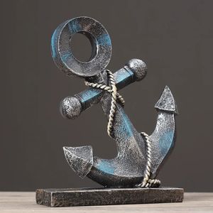 Medelhavsstil Retro Harts Båt Anchor Model Home Decor Creative Fashion TV Cabinet Porch Ornament Modern Simple Decoration 240527