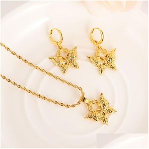 Earrings & Necklace Cute Butterfly Solid Gold Filled Jewelry Sets Wedding Pendant Earring Set Drop Delivery Dhgarden Dhul6