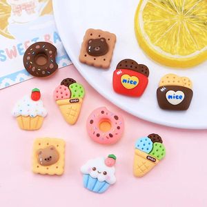 Decorative Figurines 10Pcs Simulation Ice Cream Cone Bear Biscuit Donuts Flatback Resin Cabochon Scrapbook Craft DIY Jewelry Making Hair