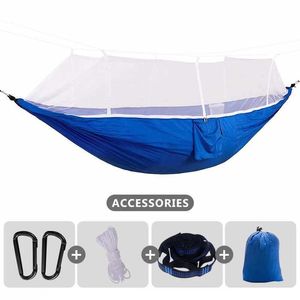 Hammocks Camping Hammock With Mosquito Net Double Travel Tree Straps 5+1 Loops Can Hold 300kg for Hiking Climb Backpacking H240530 MIQL