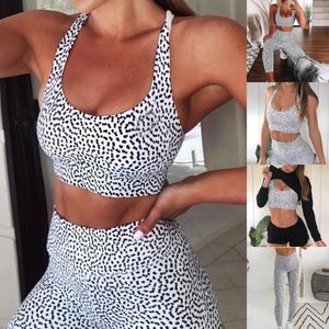 Yoga Outfits 2024 Selling Women Fashion White Leopard Print Vest Tank Pants Sports Suit Casual Trousers Sport Set #F