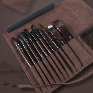 Premium 10Pcs Set Watercolor Painting Brush Mop Frosted Leather Art Brush Kit Oil Acrylic Brush Pen Student Watercolor Supplies 240530