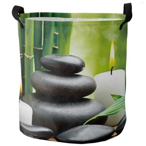 洗濯袋Zen Stone Bamboo Candle Dirty Basket Foldable Waterproof Home Organizer Clothing Children Toy Storage