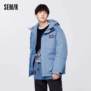 Men's Down Down Parkas Semir Down Jacket Men Liew Drawstring Capuz Casaco de trabalho simples 2022 Winter Outdoor Trend Tops All-Match Z240530