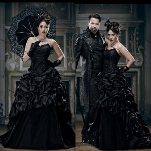 Vintage schwarze gotische Brautkleider plus Größe Schatz Schnüre-up Korsett Schnüre-up Victorian Vampire Punk Evil Queens Brautkleid 285u