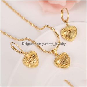 Brincos colar 18k Solid G/F Brincho de ouro Dubai Love Heart Crown Cuide de Jóias Conjuntos de Jóias Partem